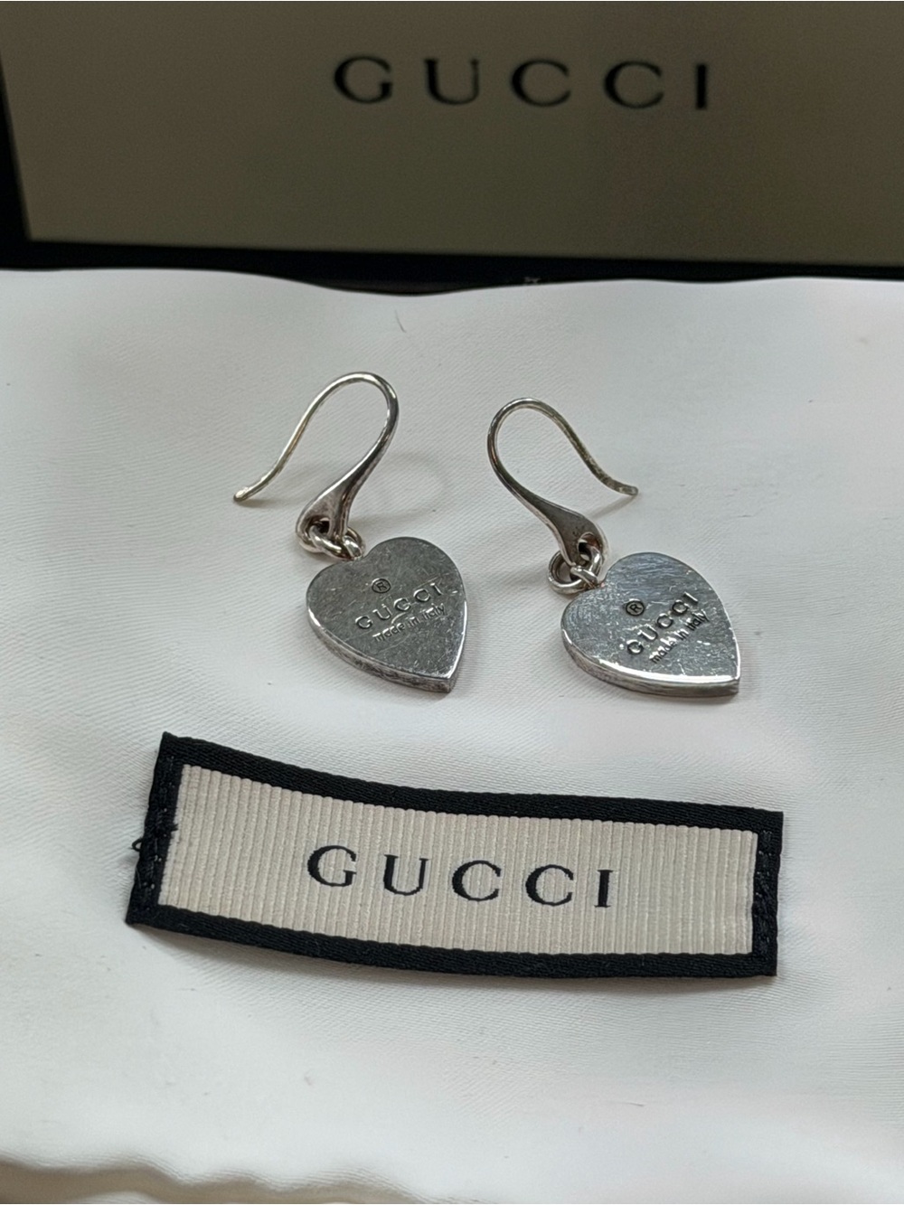 Gucci Silver Heart Dangle Earrings